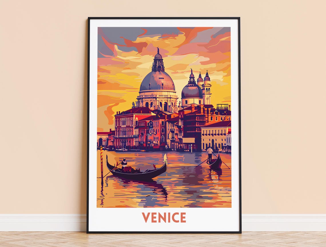 Venice Italy Sunset Gondolas Domed Basilica Grand Canal Poster