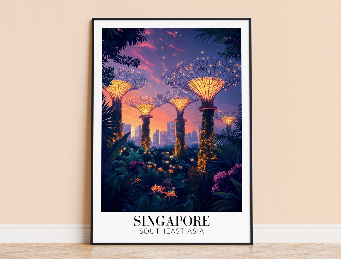 Singapore Gardens by the Bay Supertrees Sunset Glow Travel Poster