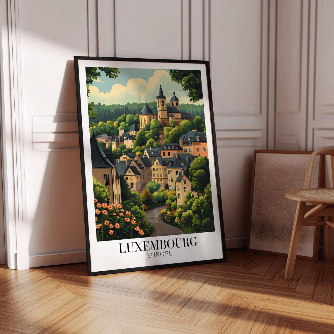 Luxembourg Europe Poster with Hillside Church Town and Winding Road - Image 4