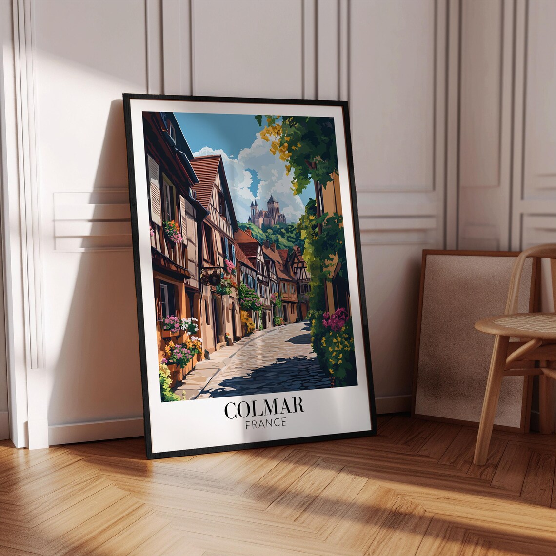 Colmar Half Timbered Street Flowers Hilltop Castle Travel Poster - Image 3