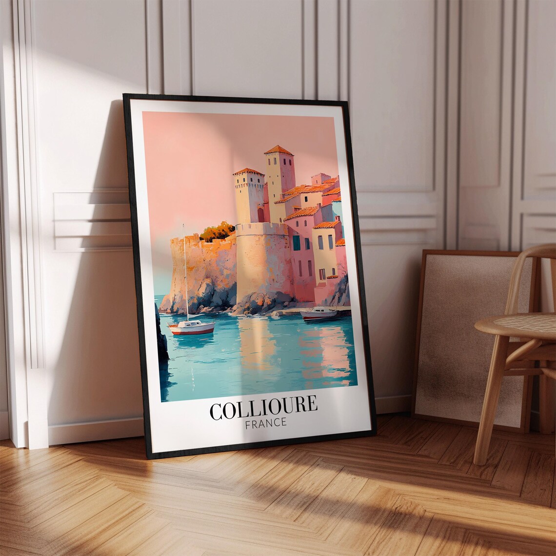 Collioure France Pink Sunset Harbor Castle Coastal Travel Poster - Image 4