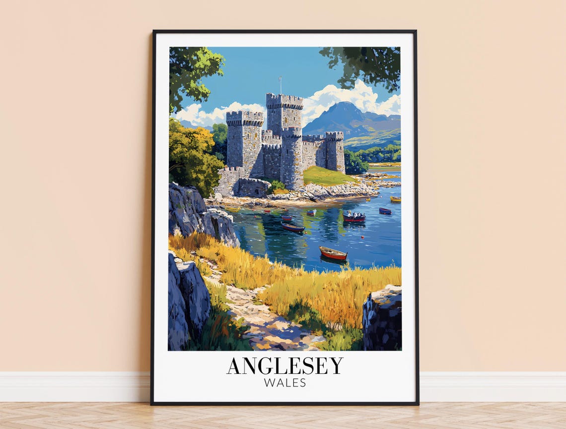 Anglesey Wales Medieval Stone Castle by the Harbor Waterfront Poster