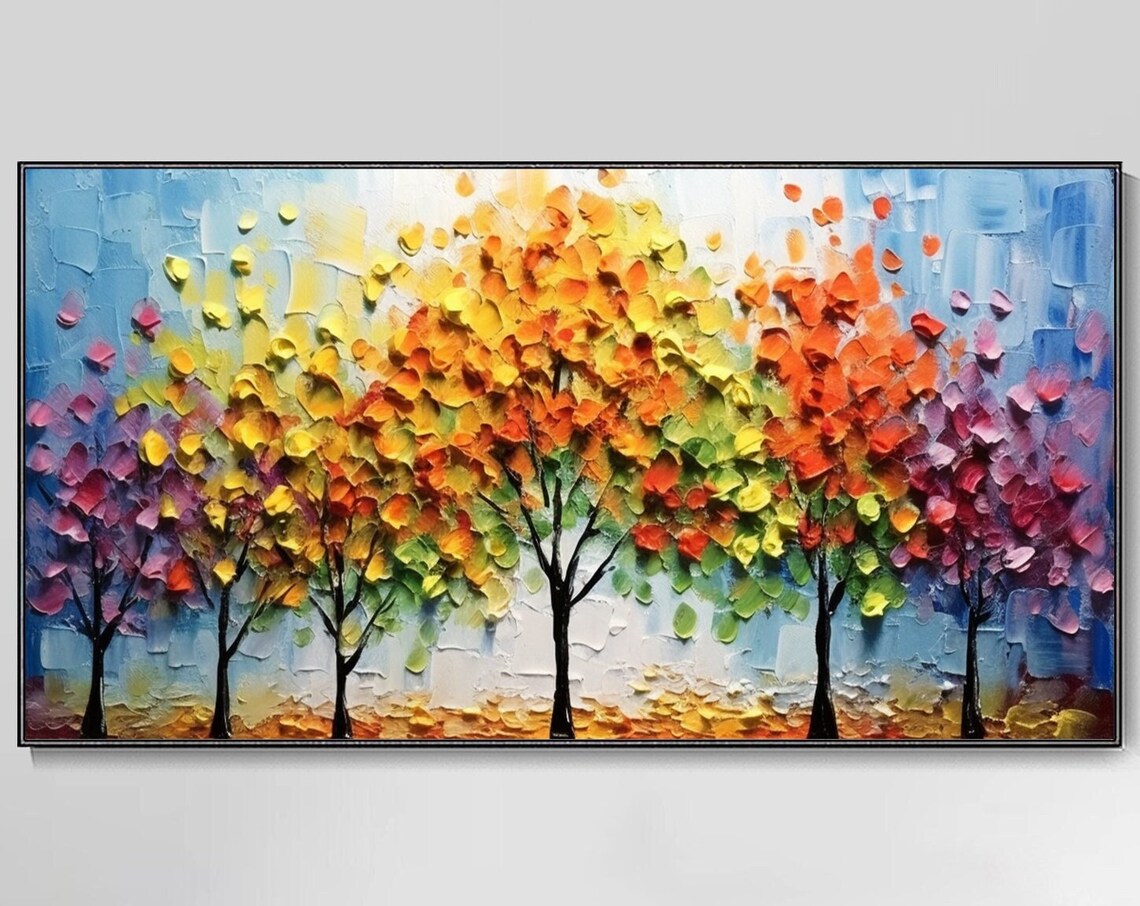 Custom Autumn Forest Falling Leaves Oil Painting Art Print