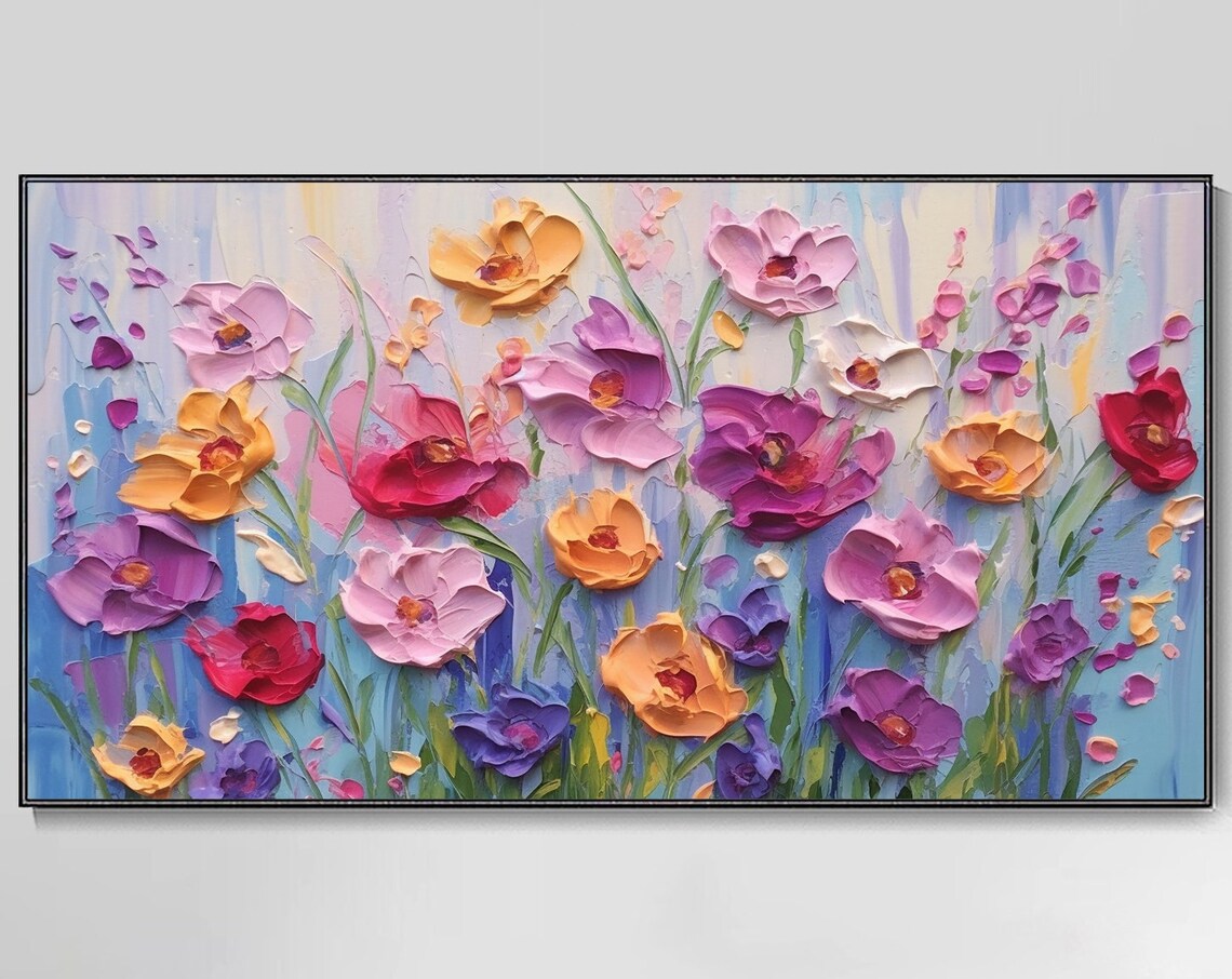 Vibrant Wildflower Meadow Impasto Blooms Colorful Floral Art Poster