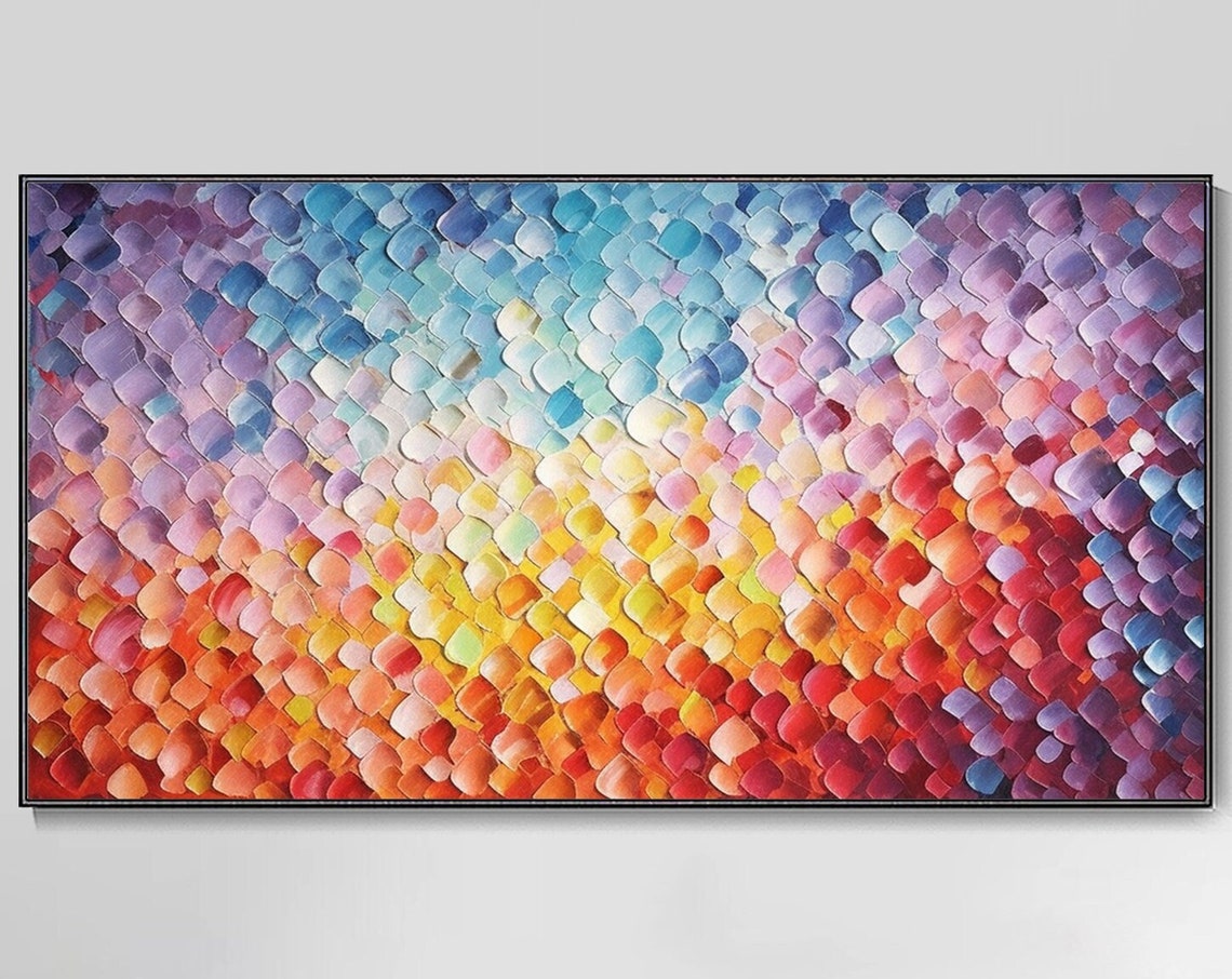 Rainbow Mosaic Tile Pattern Blue Orange Gradient Geometric Wall Art