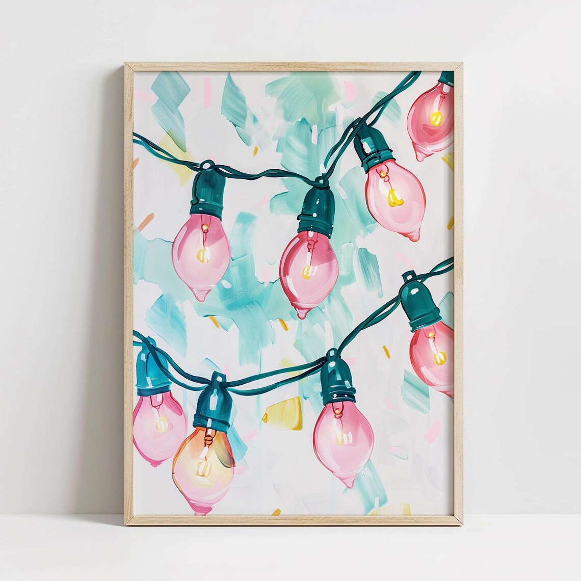 Pink Pastel Christmas Lights Art Print, Winter Decor