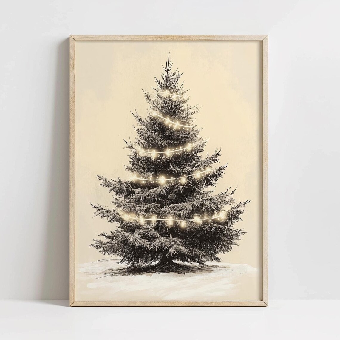 Vintage Rustic Christmas Tree Art Print, Farmhouse Holiday