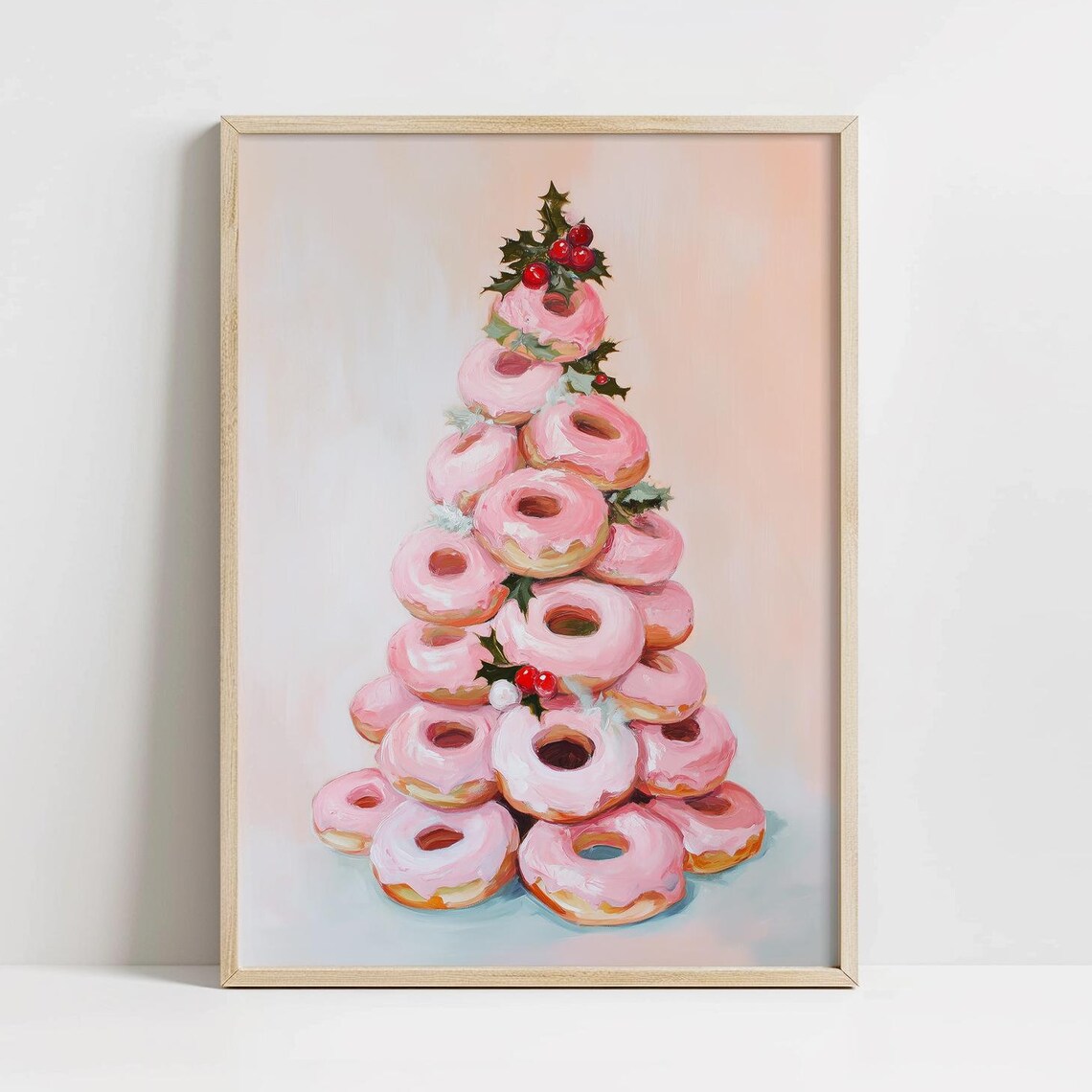 Pink Donut Christmas Tree Preppy Sweet Holiday Dessert Art Poster