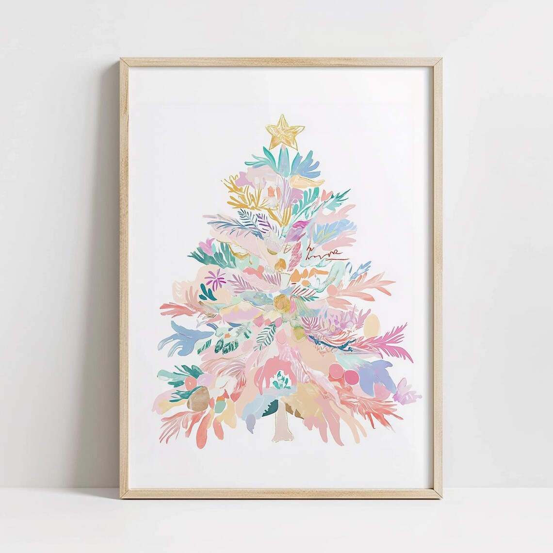 Pastel Pink Christmas Tree Watercolor Nursery Holiday Wall Art