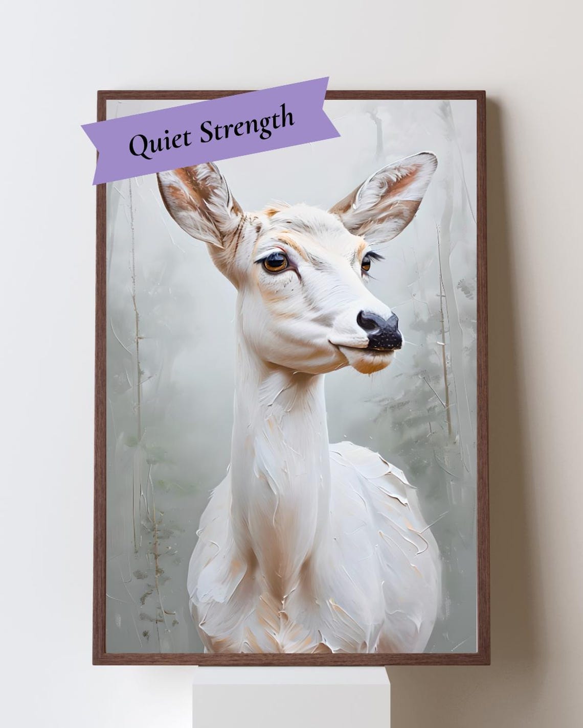 White Deer Portrait with Quiet Strength Banner Healing Art Print