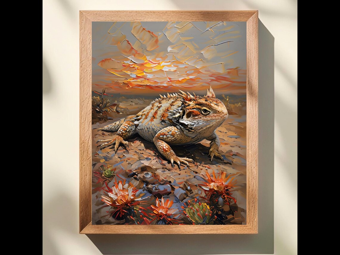 Horned Lizard Art Print, Texas Desert Wildlife