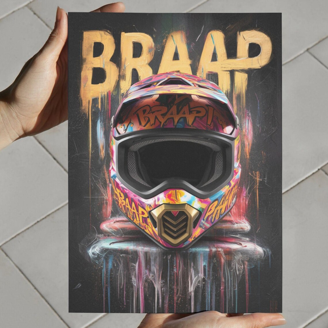 Braap Motocross Helmet Graffiti Colorful Dirt Bike Art Poster