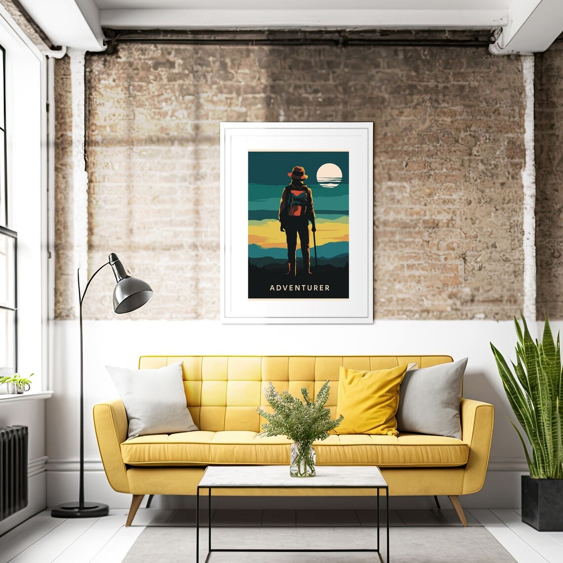 Adventurer Hiker Silhouette Mountain Sunset Retro Travel Poster - Image 2