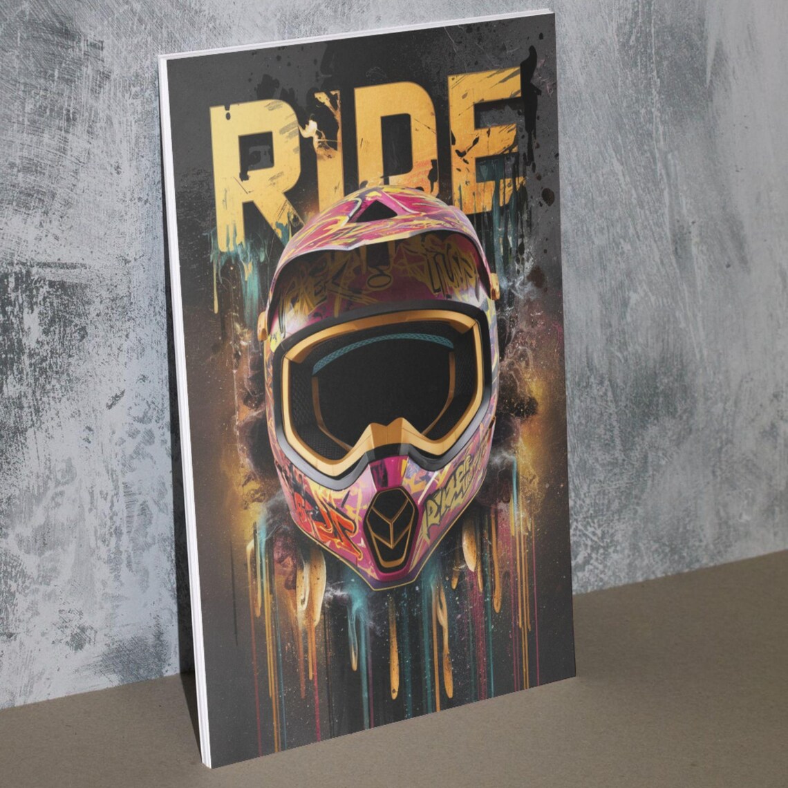 Graffiti Motocross Helmet With RIDE Text Dirt Bike Motorsport Poster - Image 5