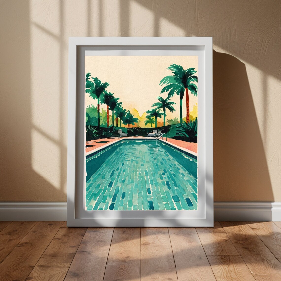 Palm Springs Pool With Palm Trees Retro Watercolor Art Poster