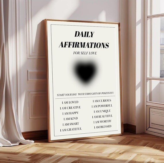 Daily Affirmations Print Black Heart Selflove Inspirational Quote Pdf