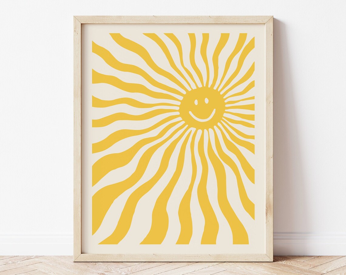 Retro Smiley Face Poster, 70s Sunshine Nursery Decor