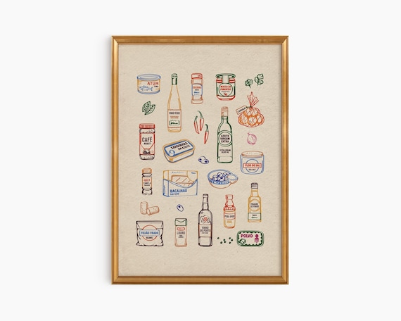 Downloadable Portugal Pantry Art Print Lisbon Kitchen Illustration
