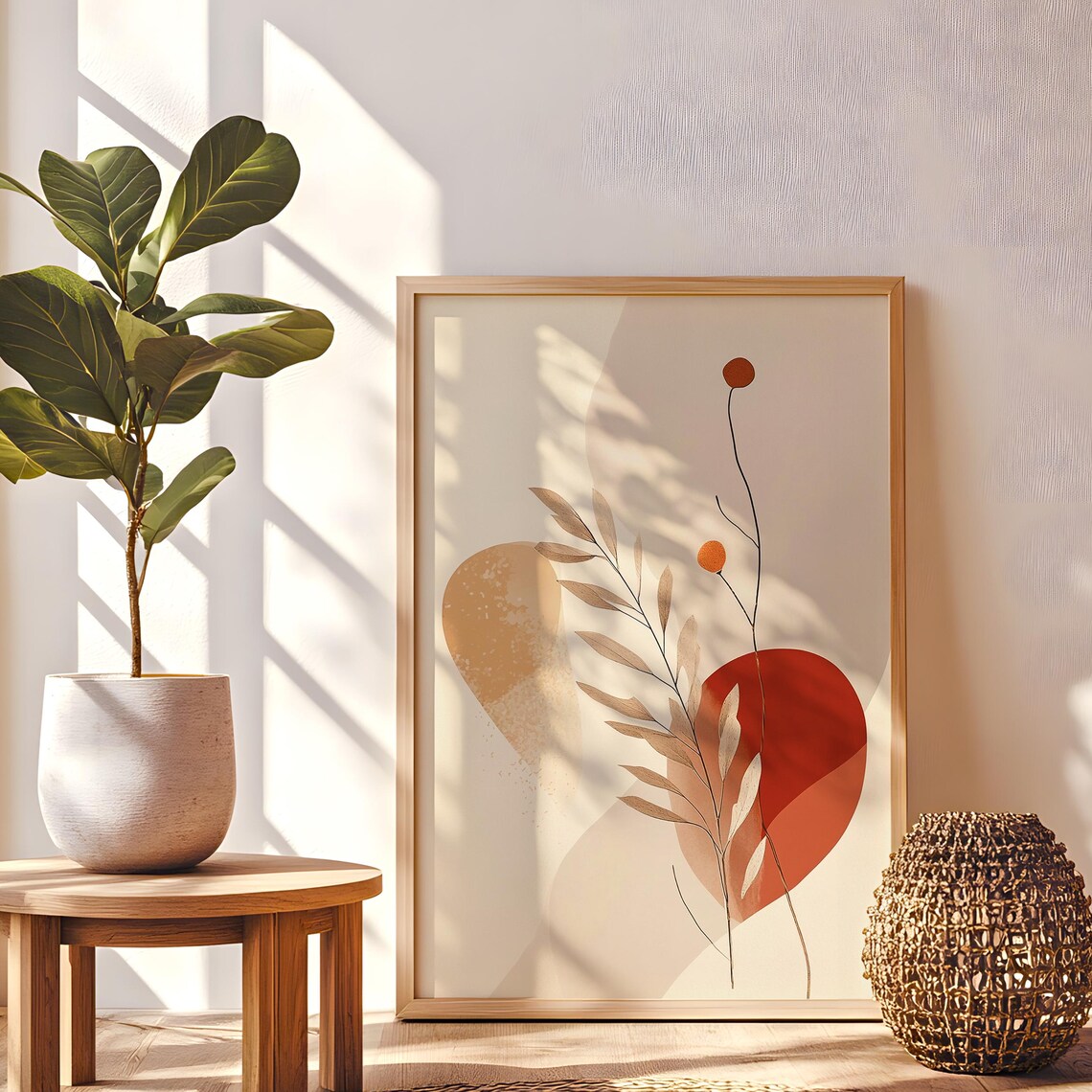 Earthy Botanical Minimalist Line Branch Red Abstract Art Print