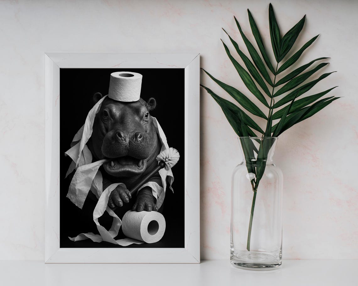 Hippo Bathroom Poster Funny Animal Print