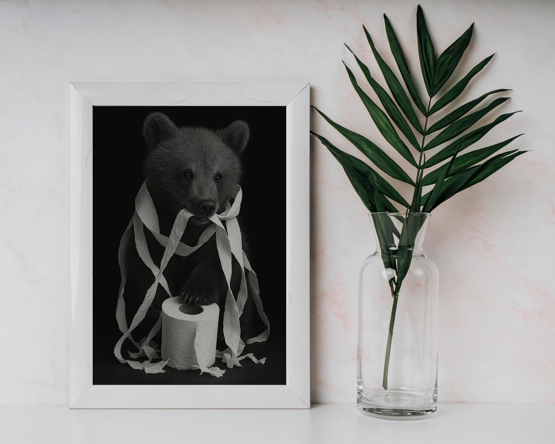 Toilet Paper Animal Illustration, Modern Art Print