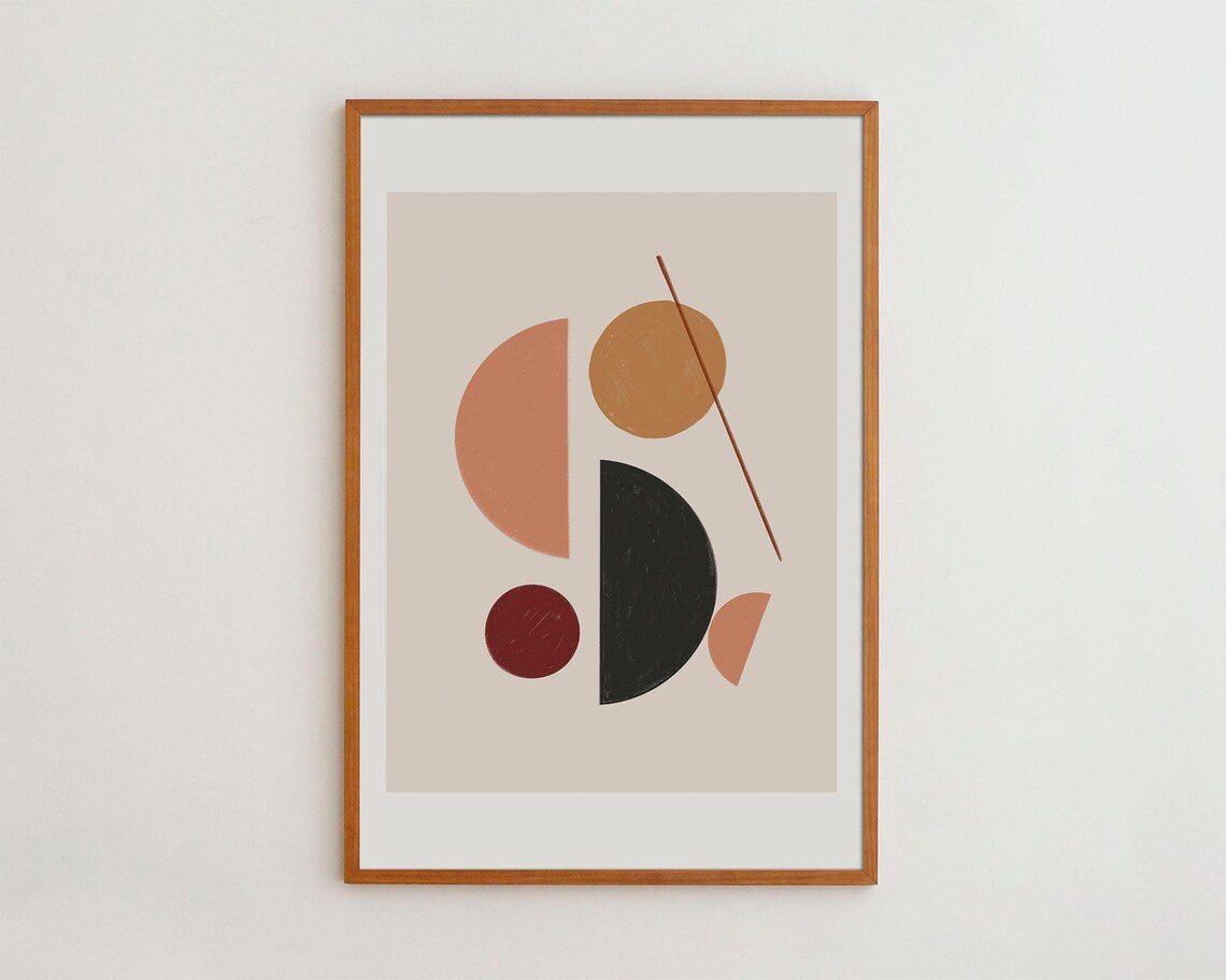 Geometric Abstract Circles Neutral Tone Boho Minimalist Modern Wall Art