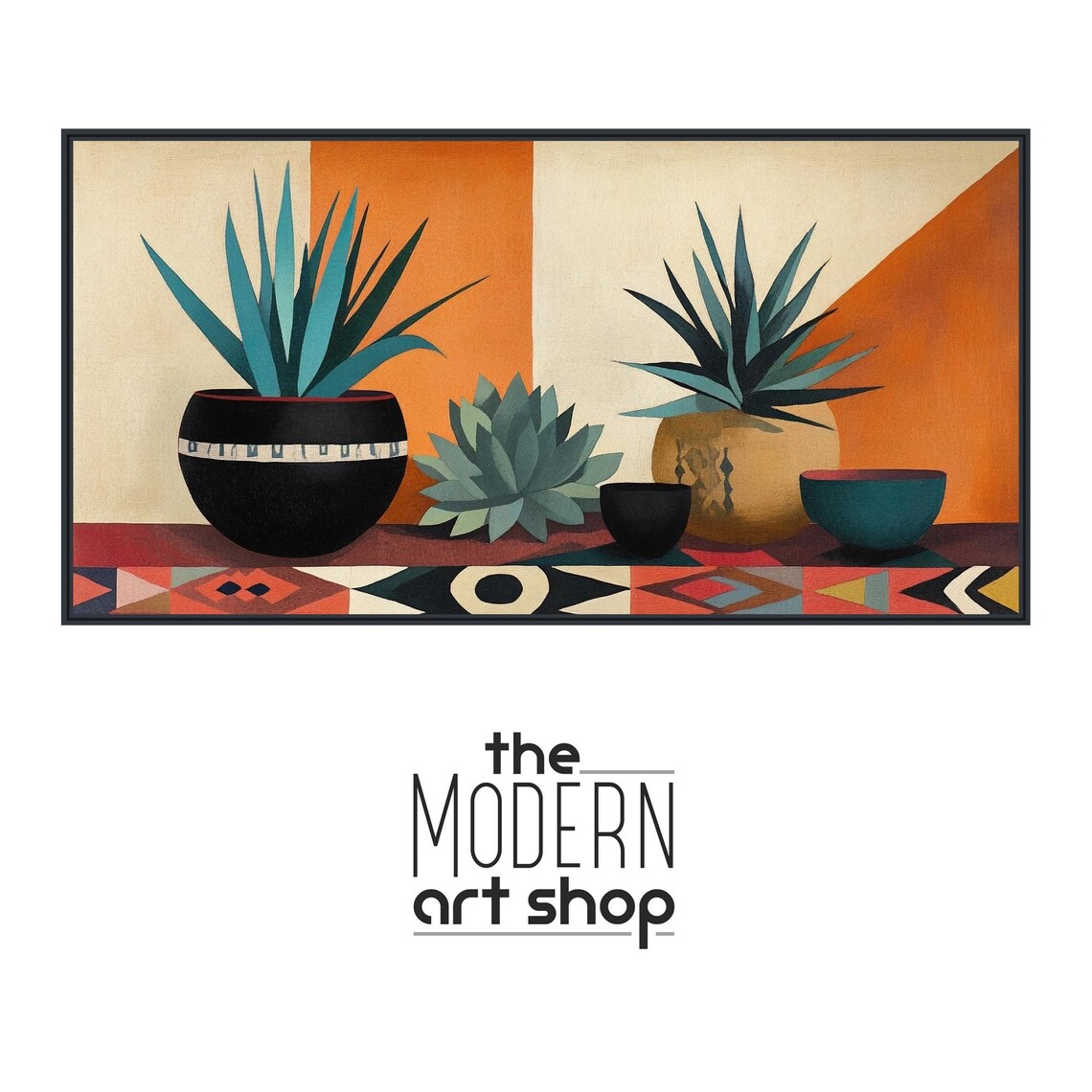 Southwestern Agave Pottery Still Life Painting Bold Orange Wall Art Poster - Image 4