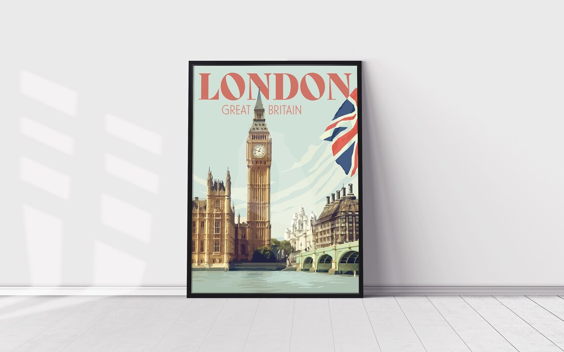 Big Ben Vintage Style Travel Poster, London England