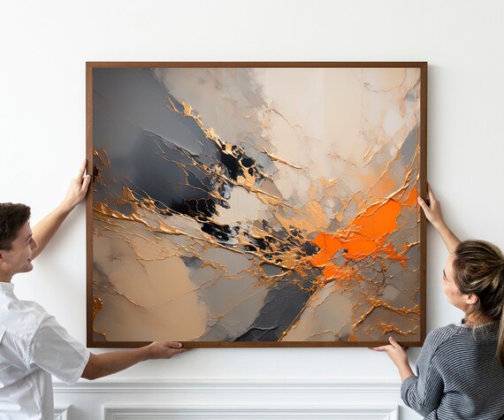 Orange Abstract Painting Grey Golden Minimalist Art Orange 3d Texture Art Orange Abstract Art Beige Wall Art Brown