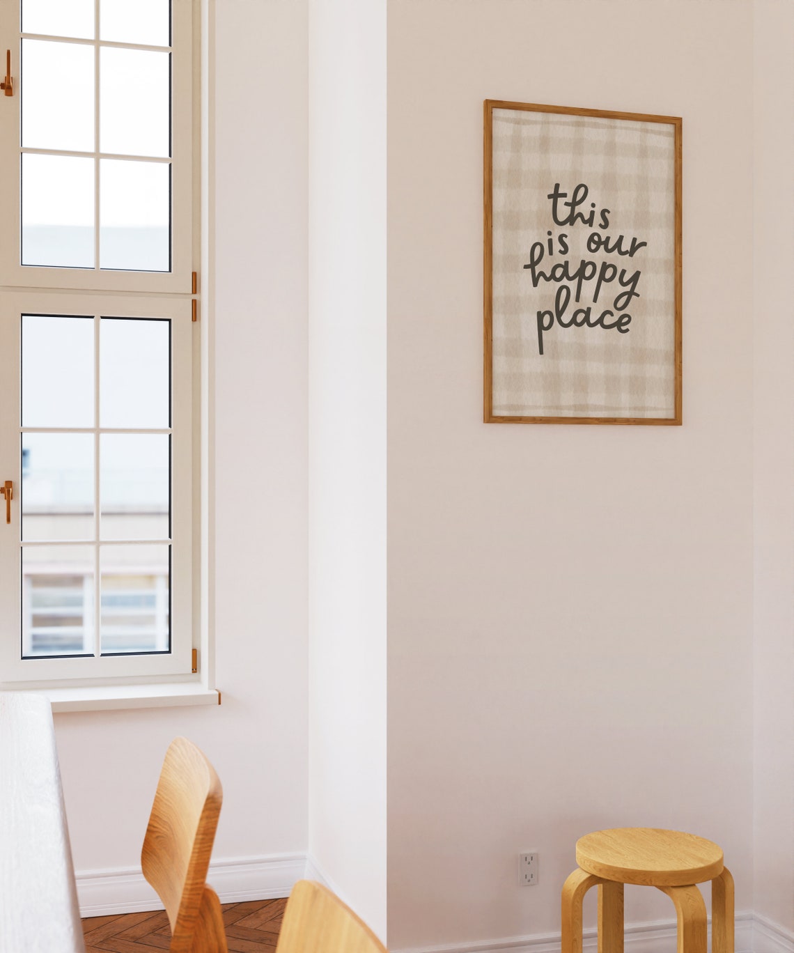 This Is Our Happy Place Script Quote on Beige Gingham Poster - Image 2
