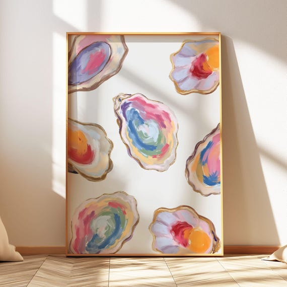 Oyster Coastal Watercolor Art Print, Beach House Decor
