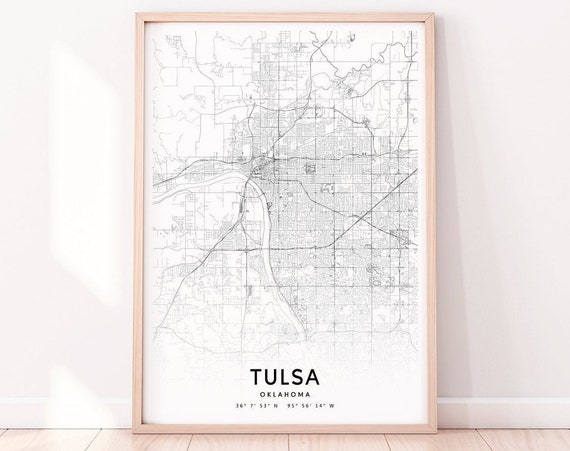 Tulsa Map Print Oklahoma Ok Usa Art Poster City Street Road Black White Modern Wall Office Decor