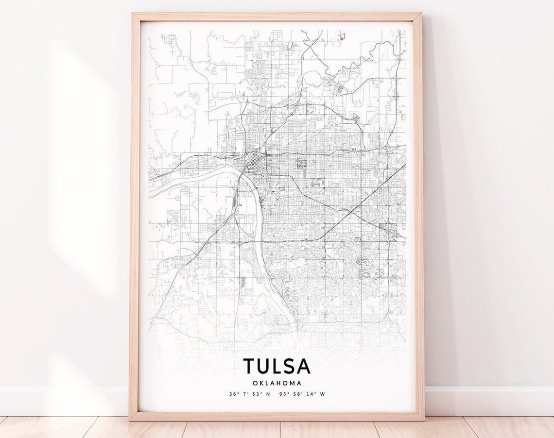 Tulsa Oklahoma Detailed Minimalist City Street Map Black White Poster