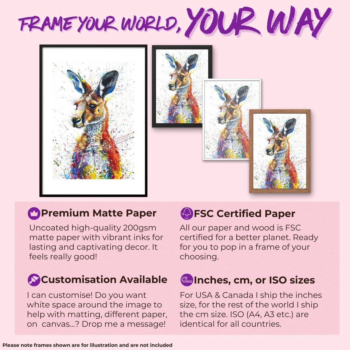 Colorful Kangaroo Watercolor Profile Paint Splatter Art Poster - Image 2