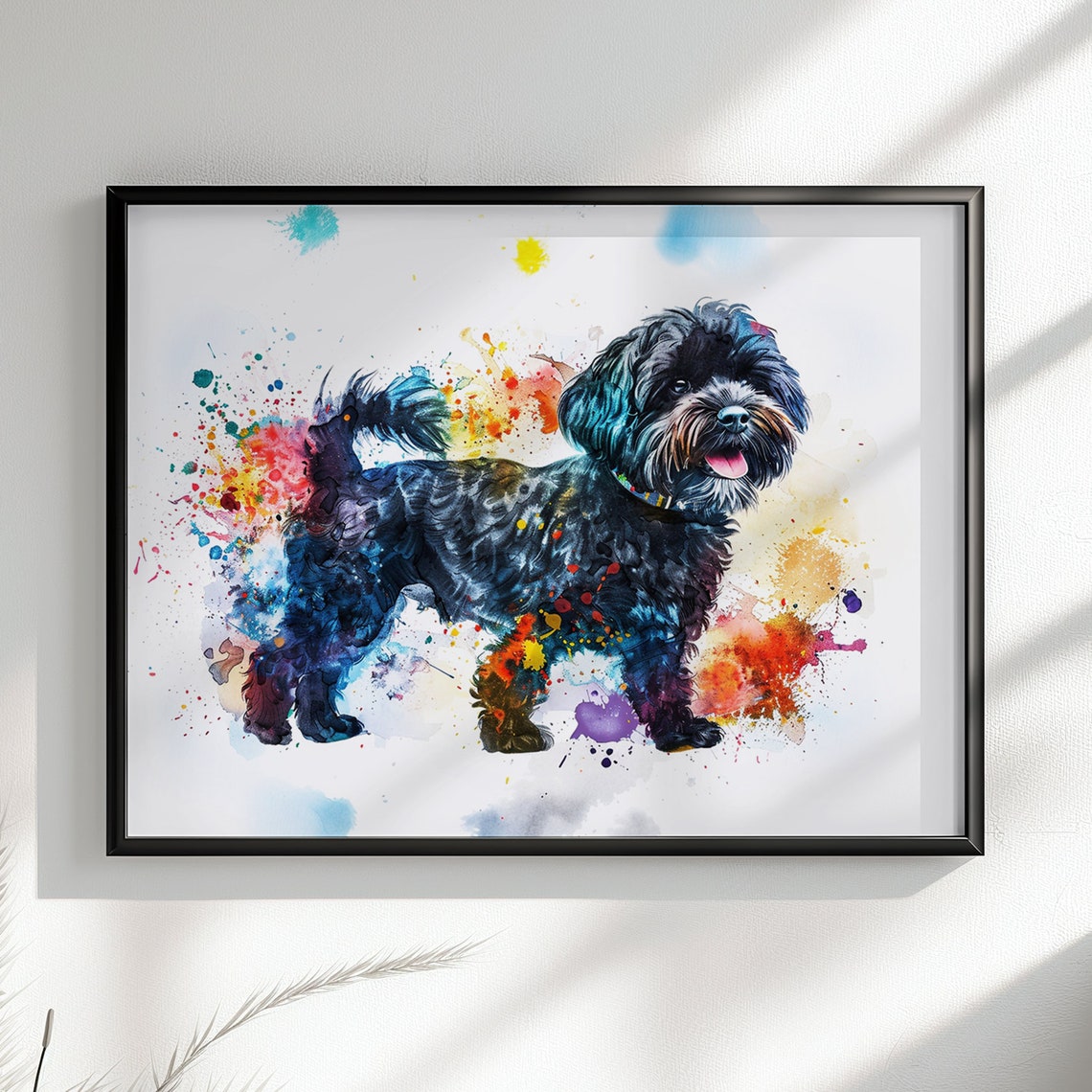 Black Cockapoo Watercolour Portrait Playful Paint Splatter Art Poster