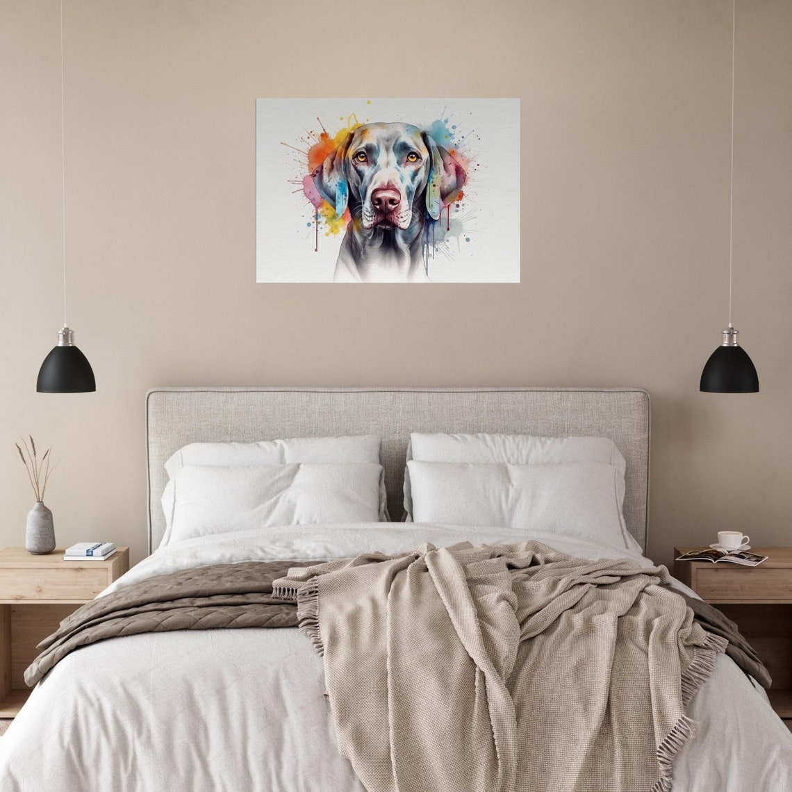 Weimaraner Portrait Pastel Paint Splash Watercolor Artwork Poster - Image 2