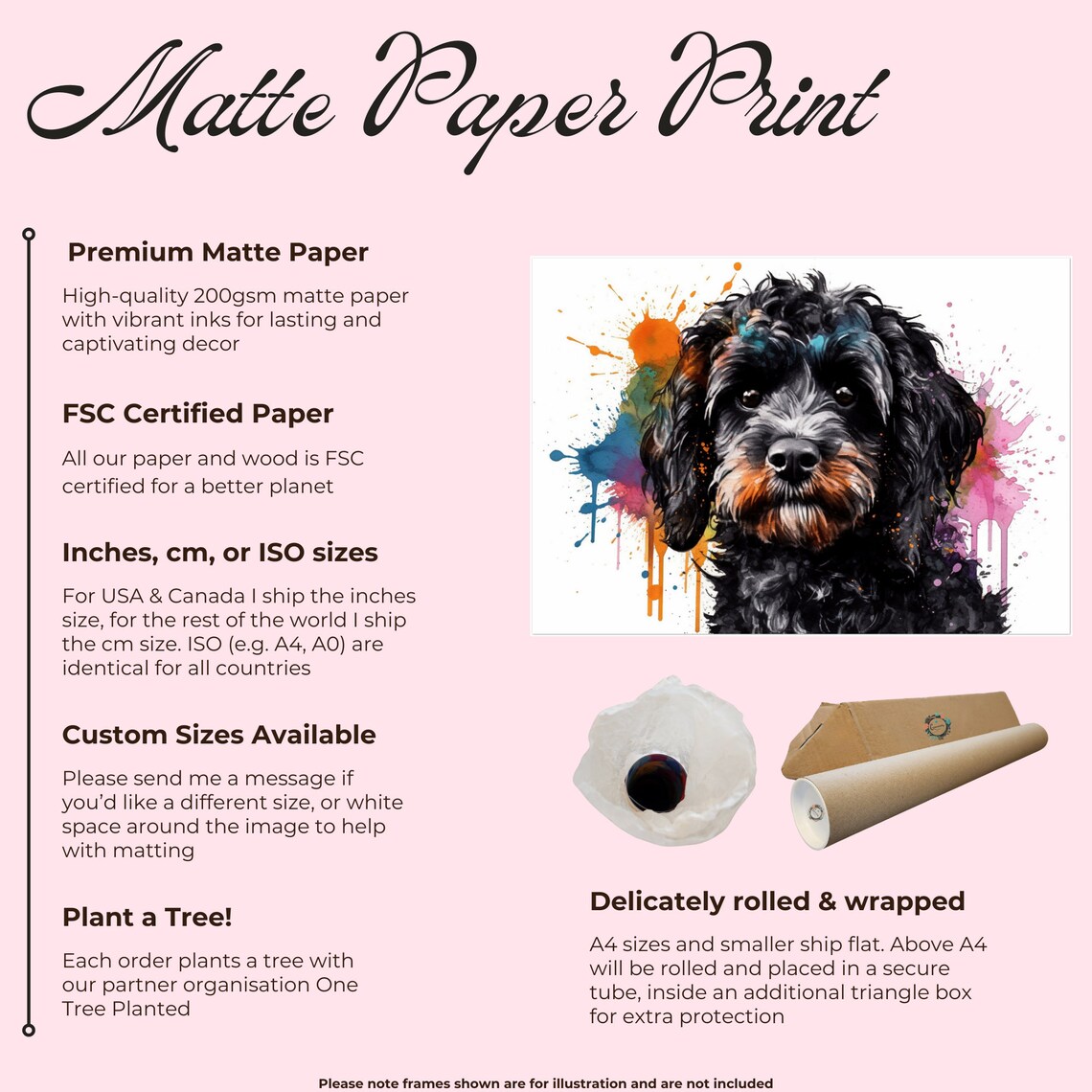 Black Cavapoo Paint Splash Poster Print, Watercolor Style - Image 2