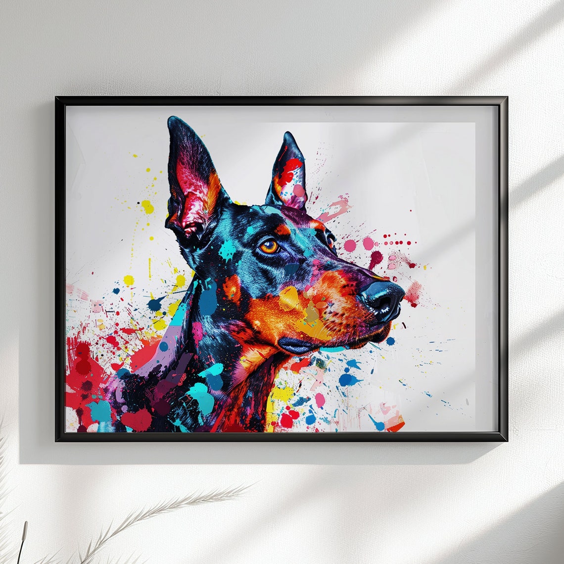 Dobermann Profile Pop Art Portrait Colourful Splash Dog Poster