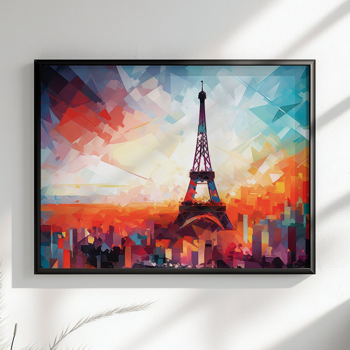 Geometric Eiffel Tower Abstract Orange Teal Cityscape Art Poster