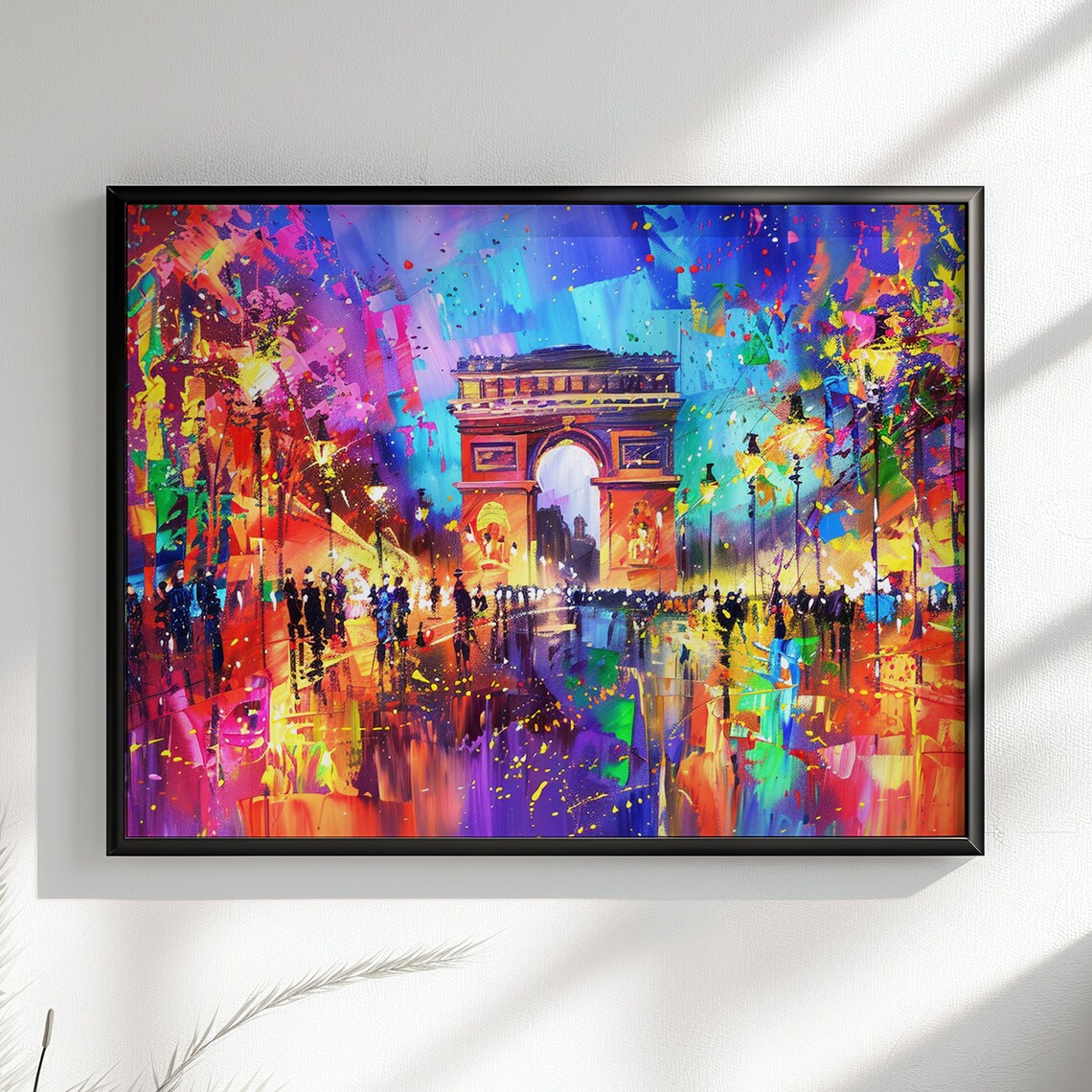 Neon Festival Arc de Triomphe Vibrant Paris Street Scene Poster
