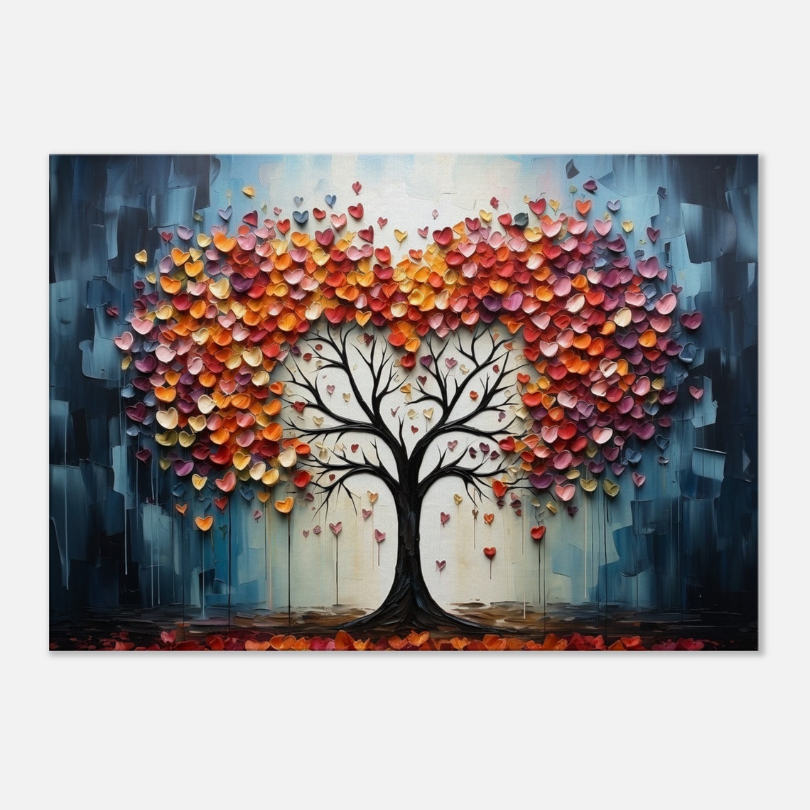 Love Tree With Colorful Heart Leaves Dark Blue Modern Art Poster - Image 3
