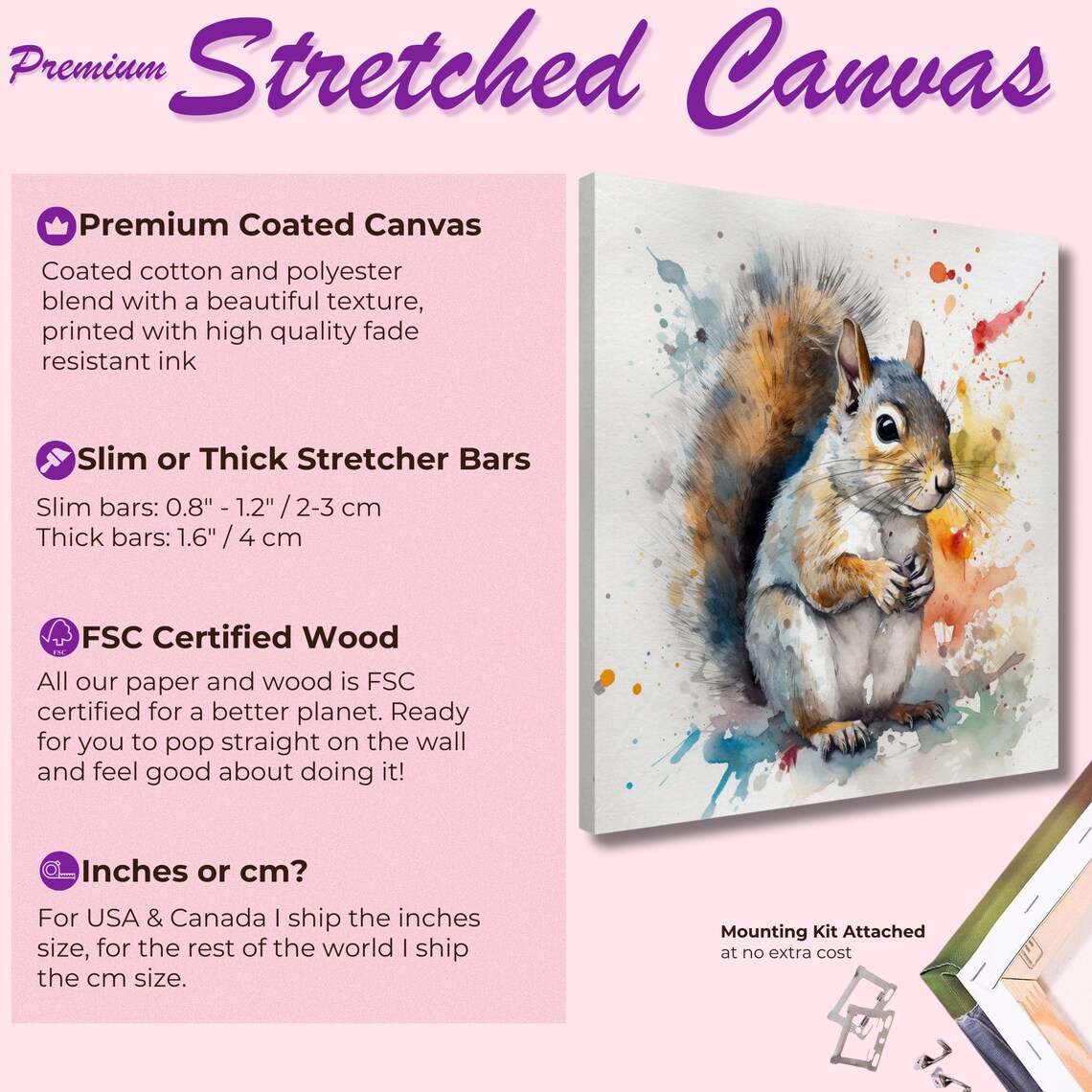 Gray Squirrel Close Up Portrait Watercolor Splash Animal Art Poster - Image 3