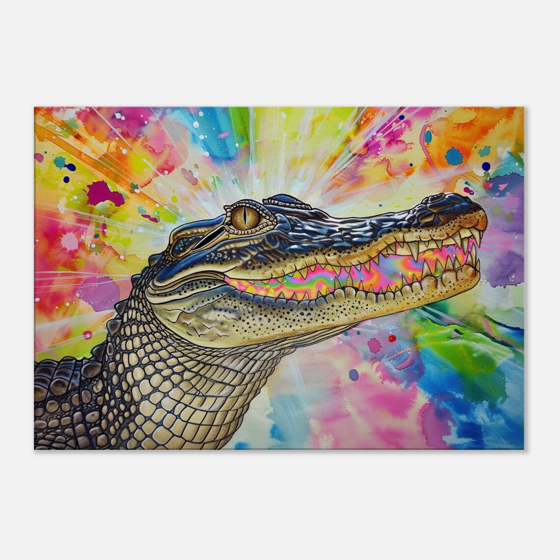 Alligator Watercolour Portrait Rainbow Burst Vibrant Safari Animal Art Poster - Image 3