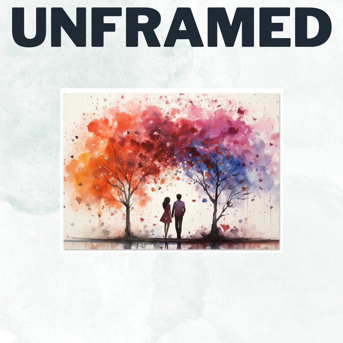Watercolor Couple In Love Art Print, Tree Silhouette - Image 3