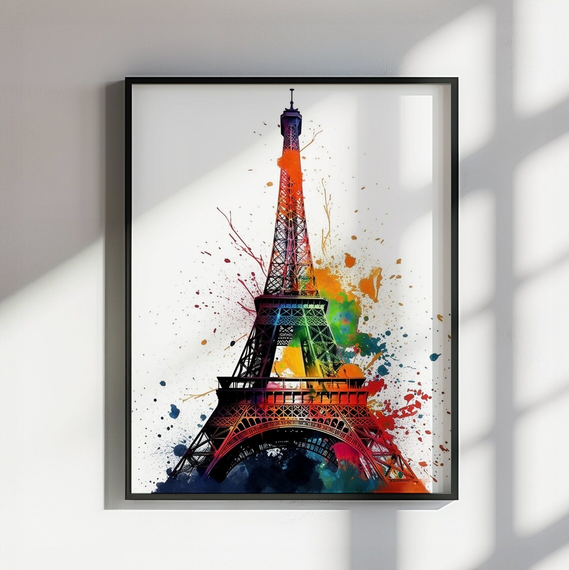 Eiffel Tower Rainbow Paint Splash Colourful Paris Landmark Art Poster