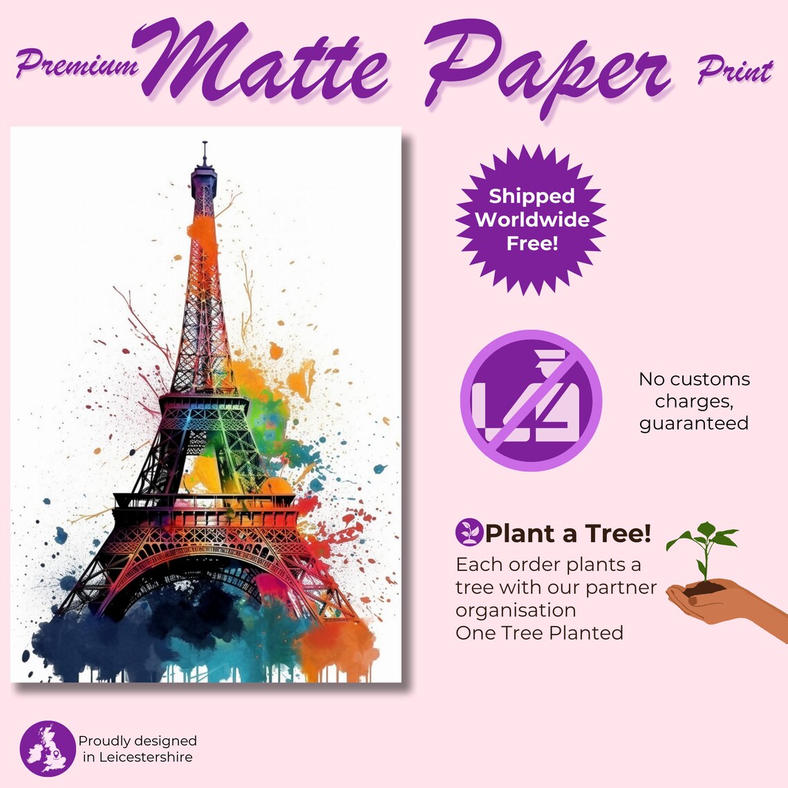 Eiffel Tower Rainbow Paint Splash Colourful Paris Landmark Art Poster - Image 3
