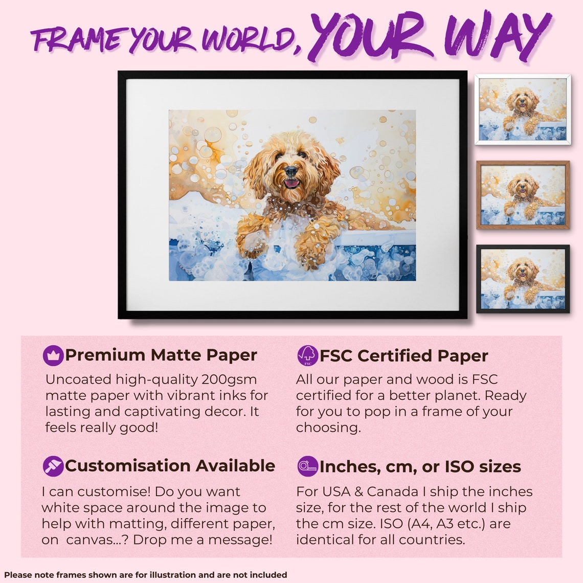 Cute Cockapoo Puppy Bubble Bath Watercolour Golden Dog Art Poster - Image 2