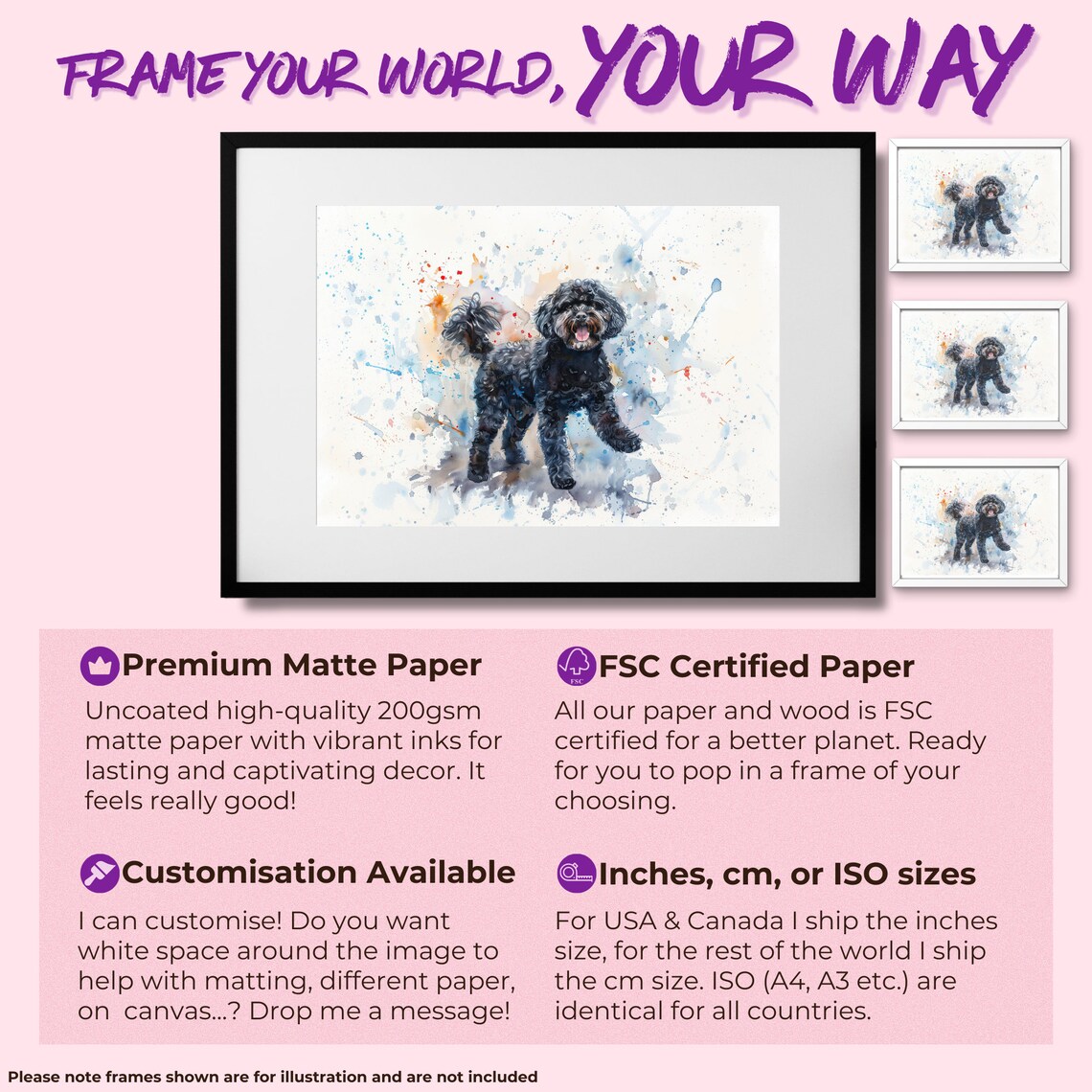 Black Cockapoo Watercolour Dog Poster Print - Image 2