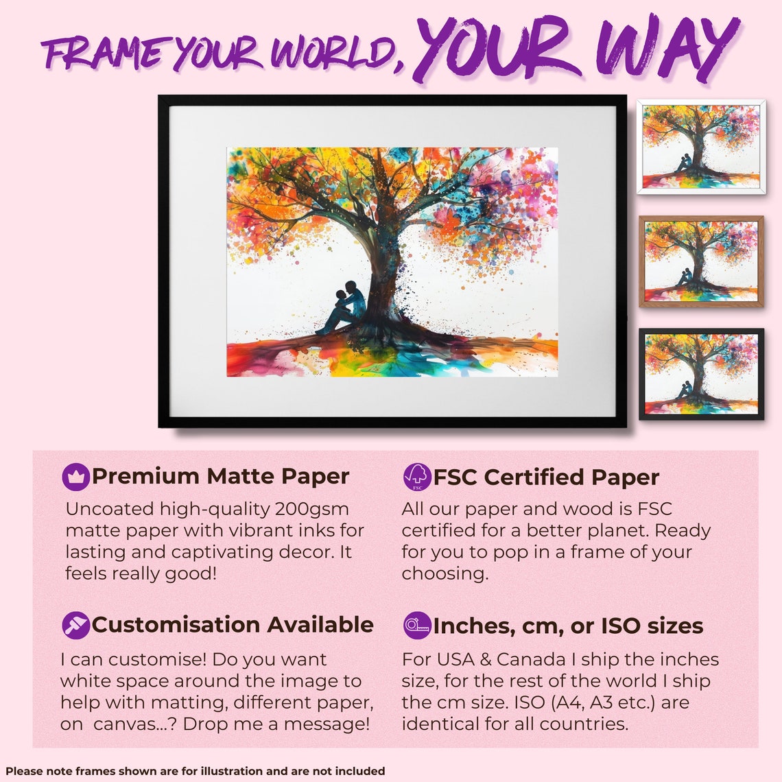 Magical Rainbow Watercolor Tree Couple Silhouette Love Poster - Image 2