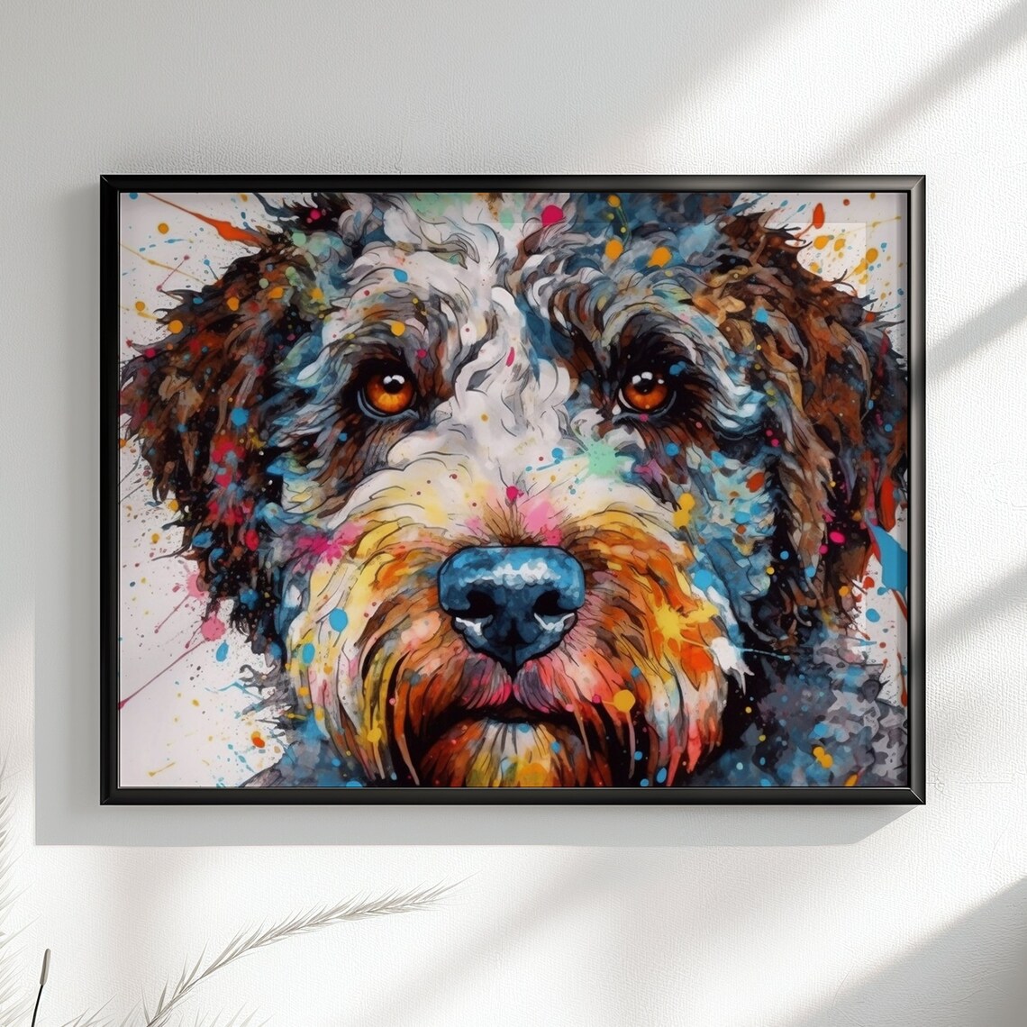 Lagotto Romagnolo Blue Eyed Colourful Watercolour Dog Close Up Poster